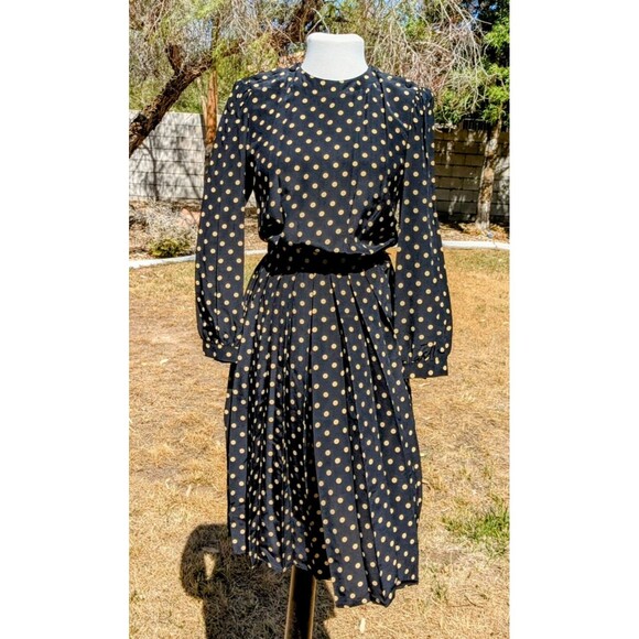 Maxi L/S Charles Bianco Italian Collection Polka Dot A-Line Sz6 Petite Dress EUC - Picture 1 of 5